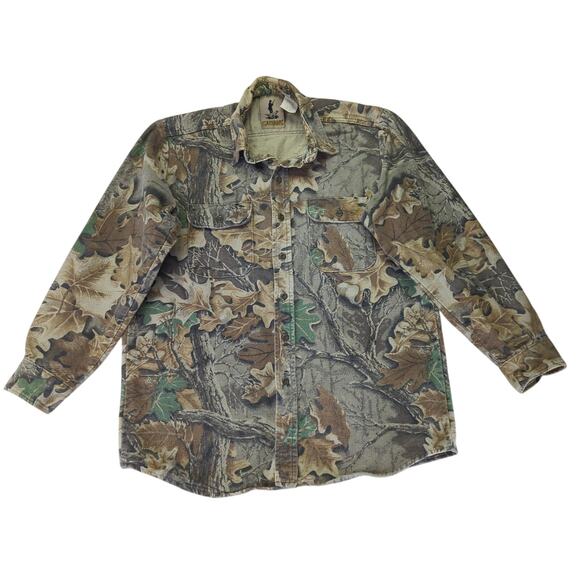 Vtg Galyan's Camouflage Hunting Button-down Flannel Heavyweight Men's Large Tall - Picture 1 of 7